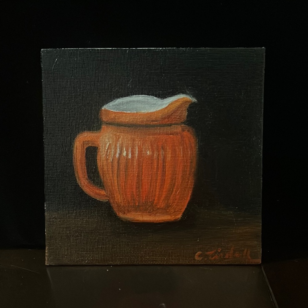 Orange Creamer Mini Oil Painting 5" x 5" Canvas Panel